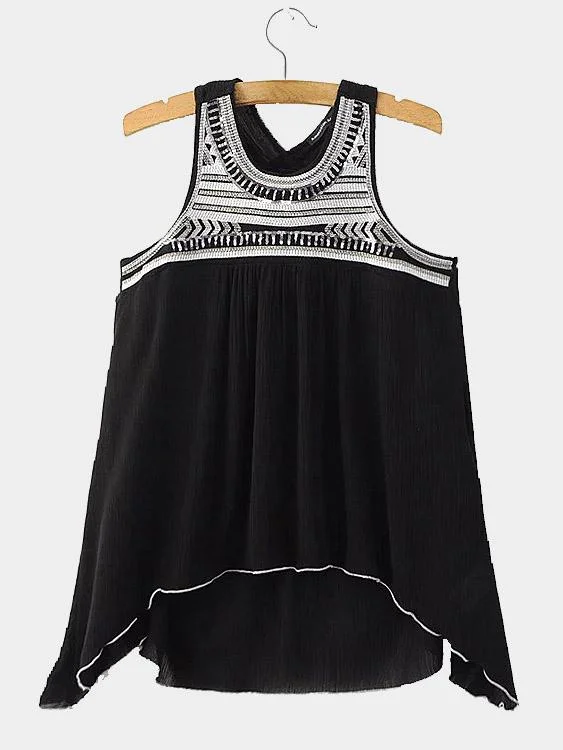 Limited Quantity Custom Round Neck Sequins Embellished Black Tank Top