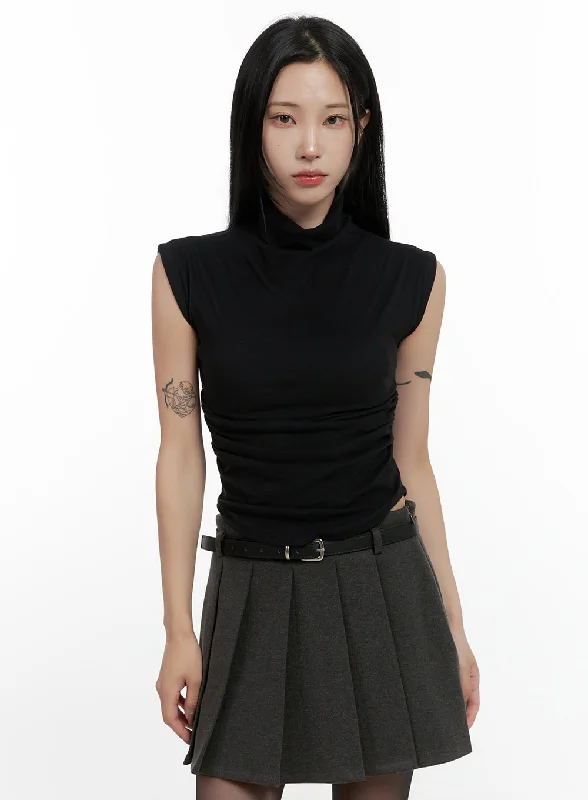 Limited Availability Shirred Turtleneck Sleeveless Top CN407