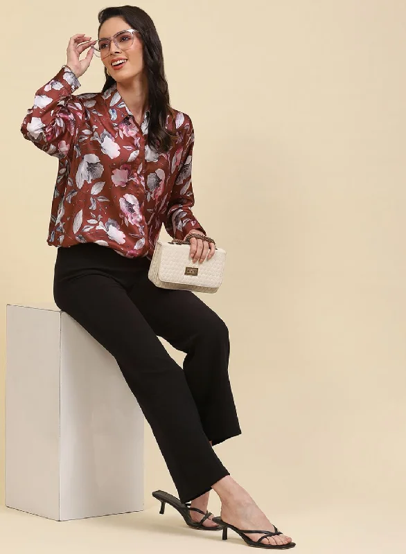 Deep Discounts Women Rust Brown Printed Top