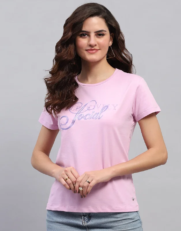 Clearance Sale Women Purple Embroidered Round Neck Half Sleeve Top