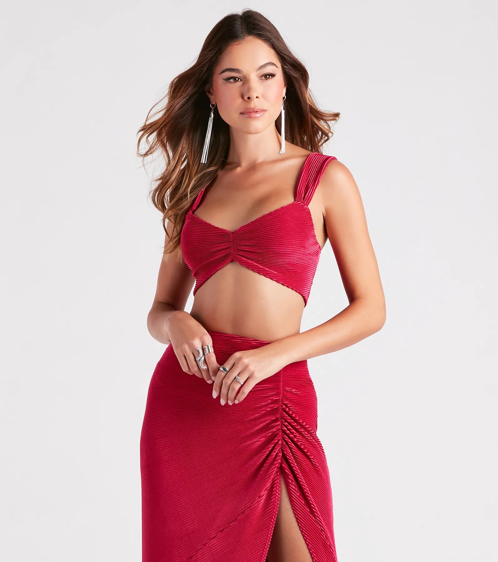 Bonus Savings Always Impressed Satin Pleated Crop Top
