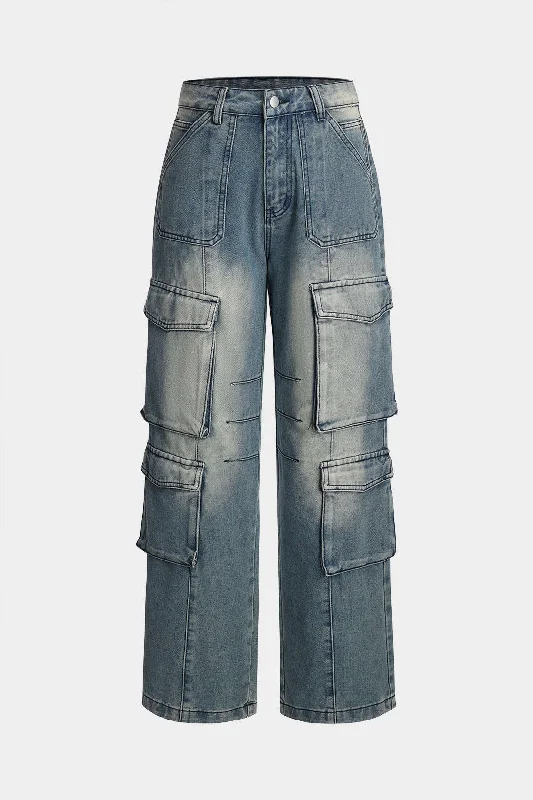 Exclusive Online Offer Faded Pocket Straight Leg Cargo Jeans