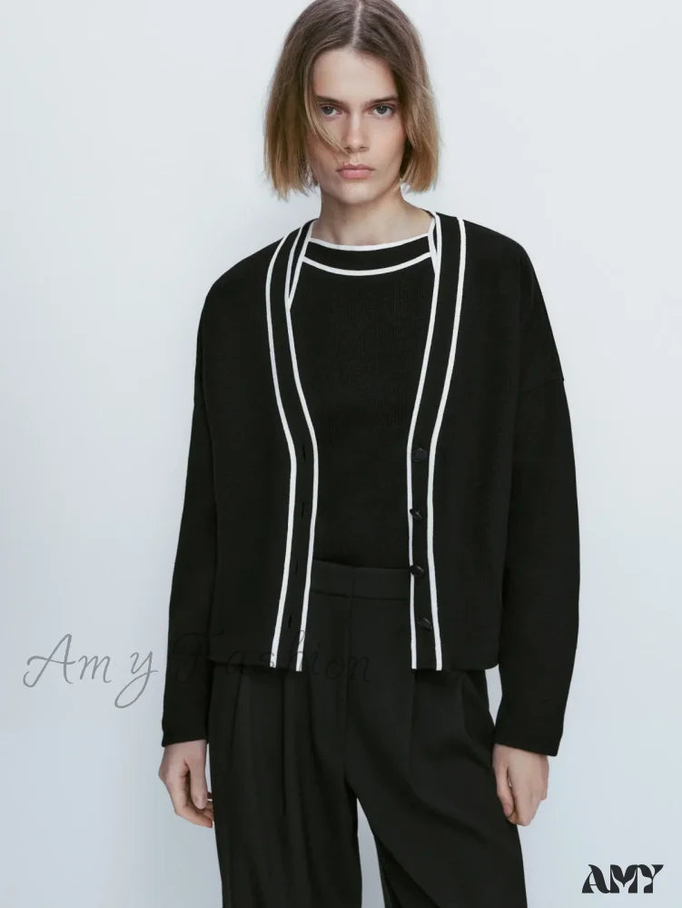 Special Savings College Style Contrast Color Casual All-matching Temperament Cozy Chic Warm Cardigan Special Savings College Style Contrast Color Casual All-matching Temperament Cozy Chic Warm Cardigan