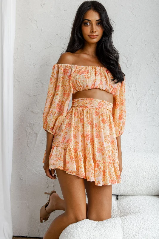Markdown Sale Abby Off-Shoulder Tie-Up Back Crop Top Floral Print Pink