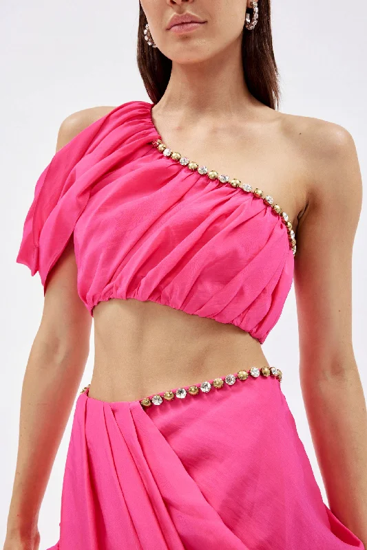 Year-End Deals Draped Hot Pink Asymmetric Top