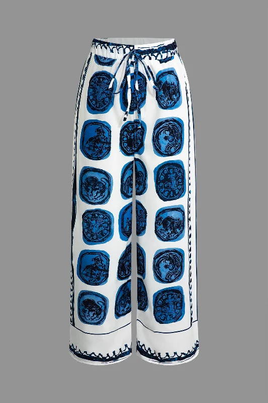 Best Seller Abstract Print Drawstring Wide Leg Pants