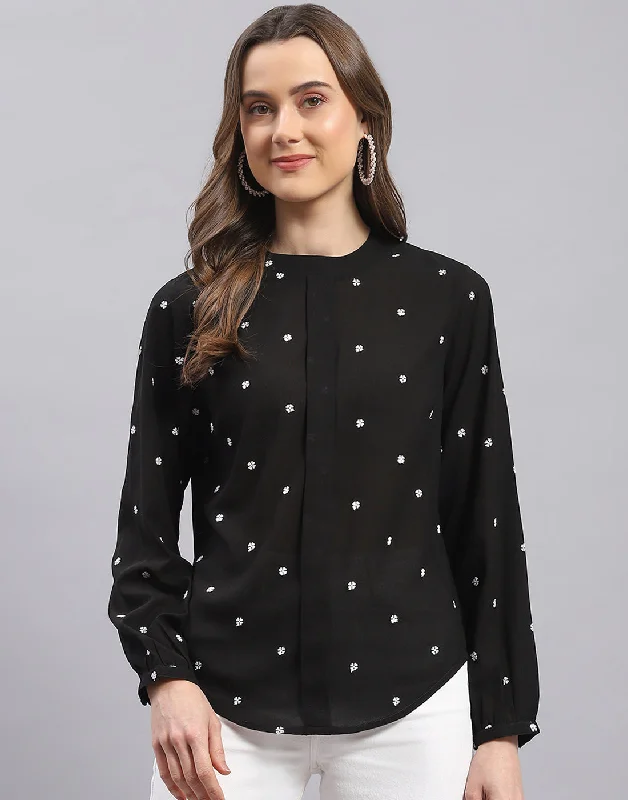 Buy More, Save More Women Black Embroidered Round Neck Full Sleeve Top