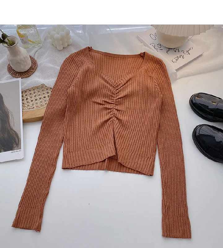 Great Deals Knitwear Korean slim short thin pleated top fashion  6633