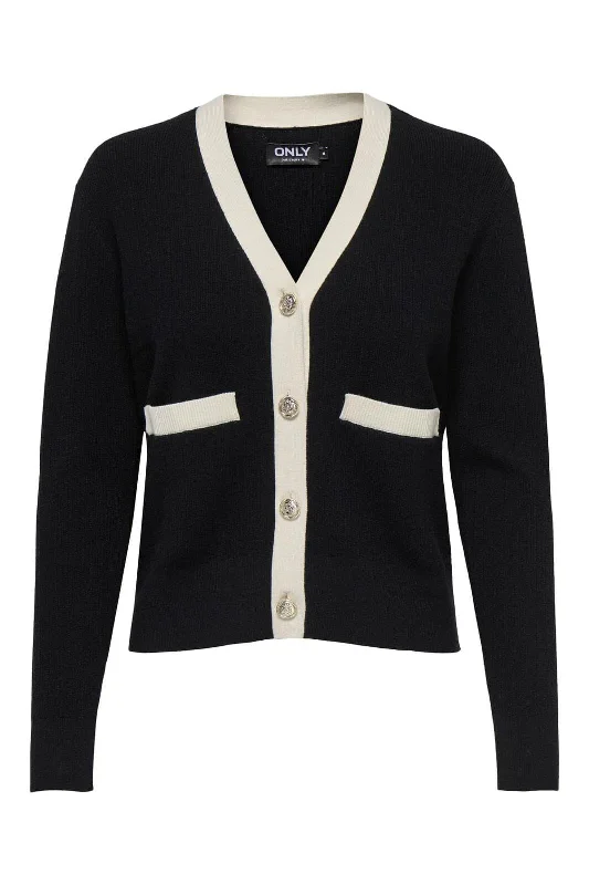 Great Deal Only - Onlclassy L/S V-Neck Cardigan Knt - 4741994 Black White