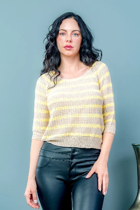 Weekend Deals That Sizzle 3/4 Sleeve Boat Neck Crochet Knit Sweater (HB3051)