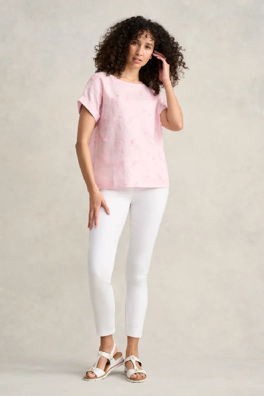 Time-Sensitive Mixed Linen Floral T-Shirt