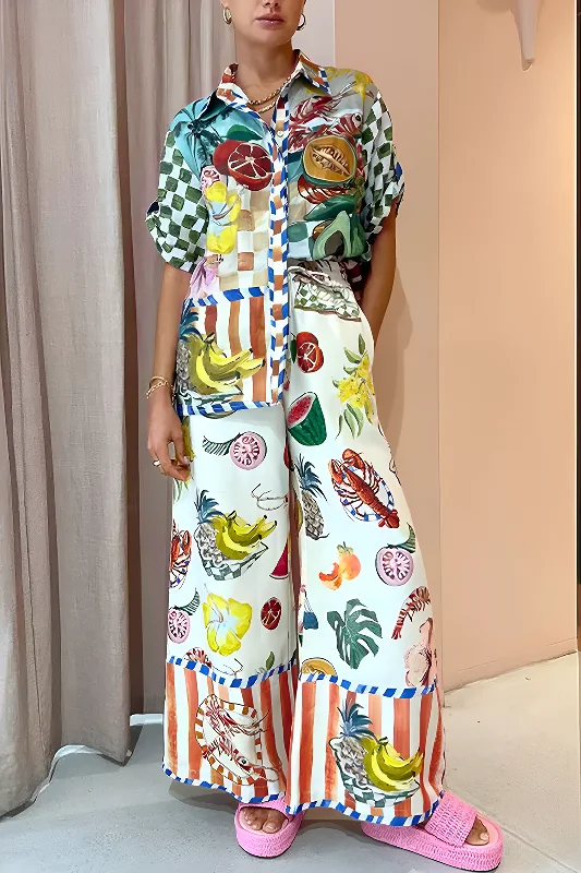 Weekend Bargains Galore Tropical Print Drawstring Wide Leg Pants