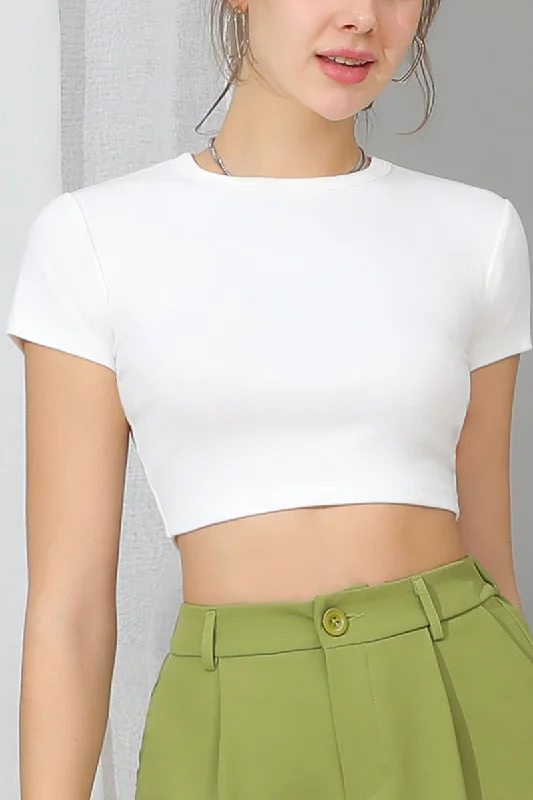 Deal Dash ROUND CREW NECK SHORT SLEEVE CROP TOP