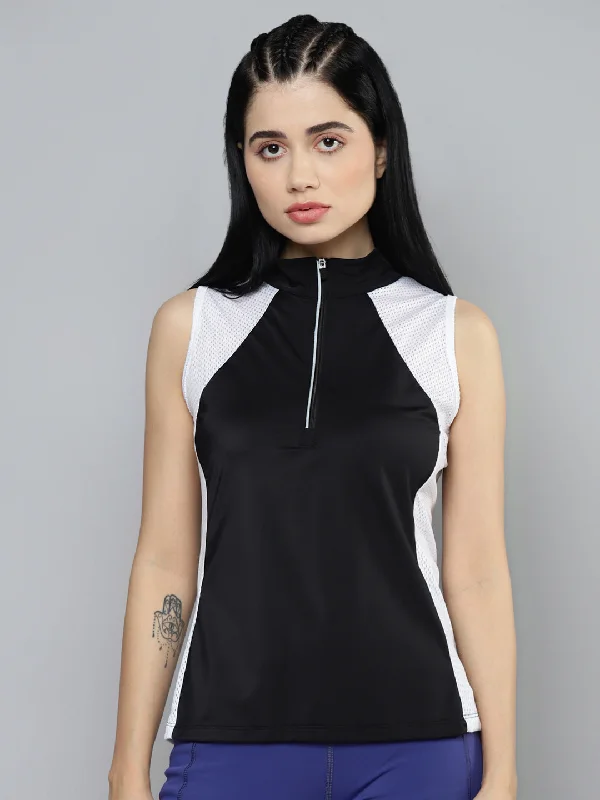 Extra Savings Fitkin Women Black & White Colourblocked High Neck T-shirt