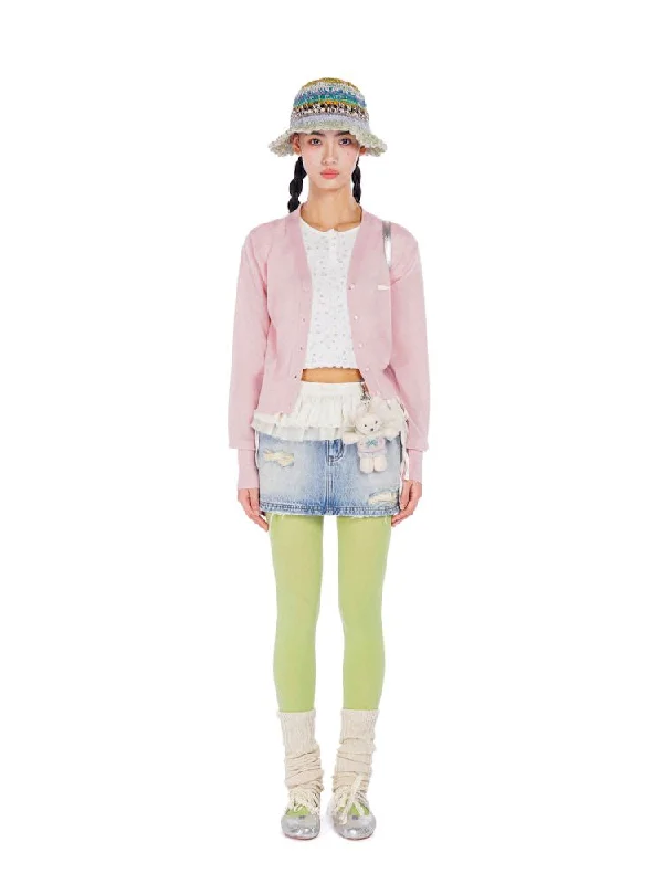 Customer Appreciation Sale CASUAL V-NECK SHORT KNITTED CARDIGAN [S0000008607]