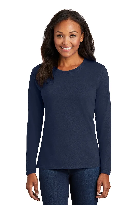 Clearance Sale Port & Company Womens Core Long Sleeve Crewneck T-Shirt - Navy Blue