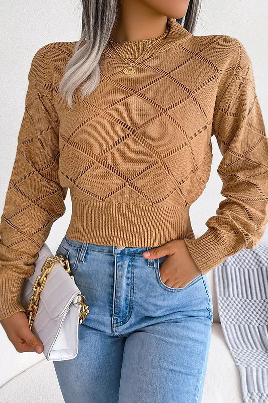 Weekend Offers That Amaze RIBBED HIGH NECK LACE SHORT LENGTH CROP SWEATER