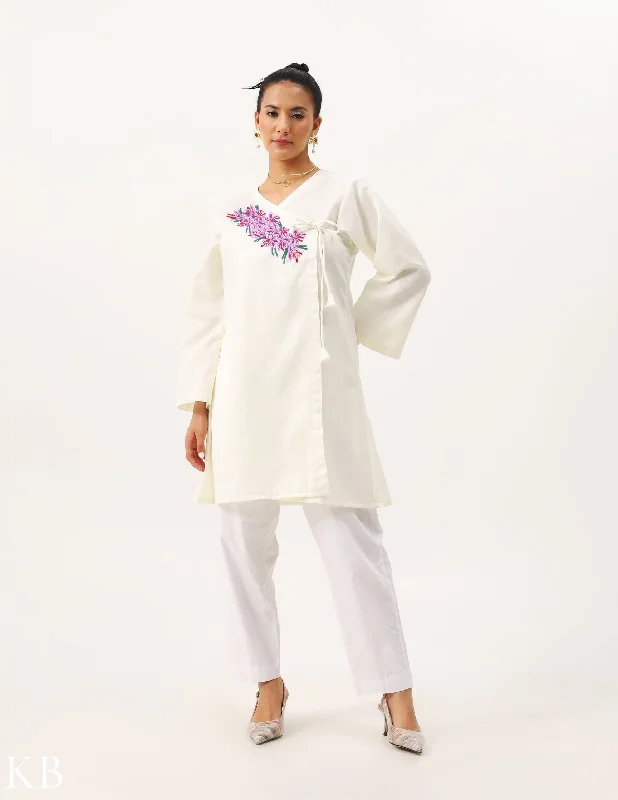 Best Choice Kesari Hand Aari Off-White Cotton Angrakha