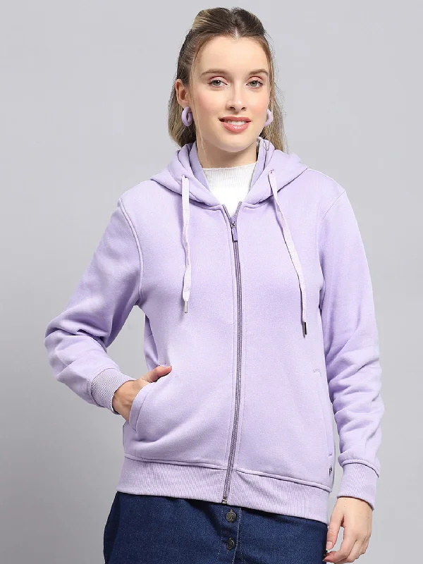 Sneak Peek Sale Women Purple Solid Hooded Full Sleeve Sweatshirt