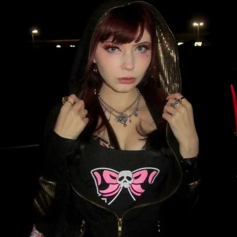Epic Deals Pink Skull Bow Cropped Tank Top