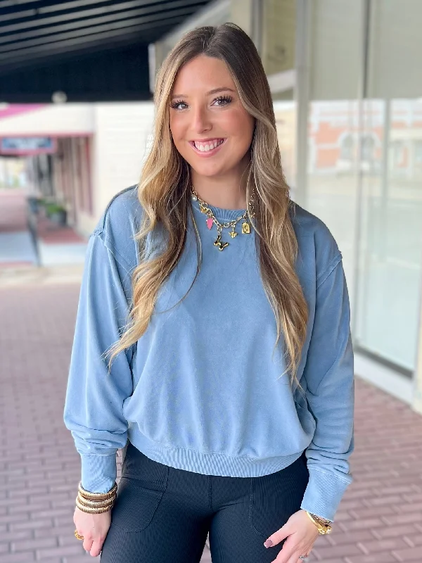 Weekend Extravaganza: Shop Now Laid Back Sweatshirt-Blue Gray