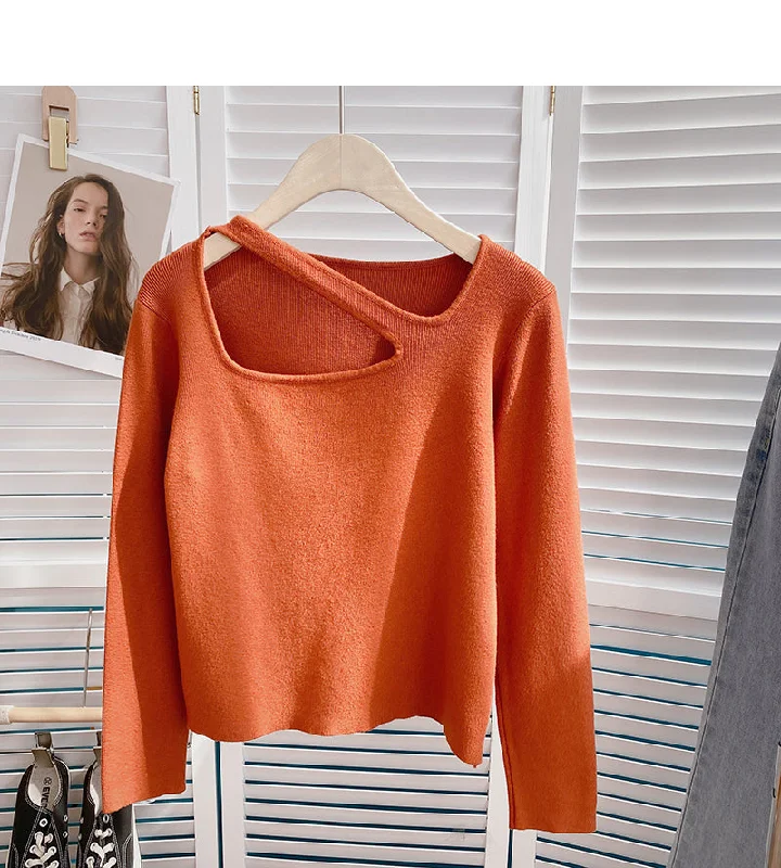 Price Reduction Small design hollow round neck sweater  6629