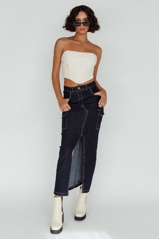 Markdown Madness Mercury Retrograde Pocket Midi Skirt Indigo