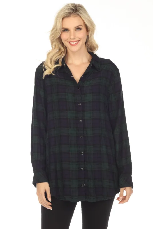 Weekend Offers That Tempt Johnny Was Workshop Plaid Zuzu Velvet Back Oversized Shirt Boho Chic W28123