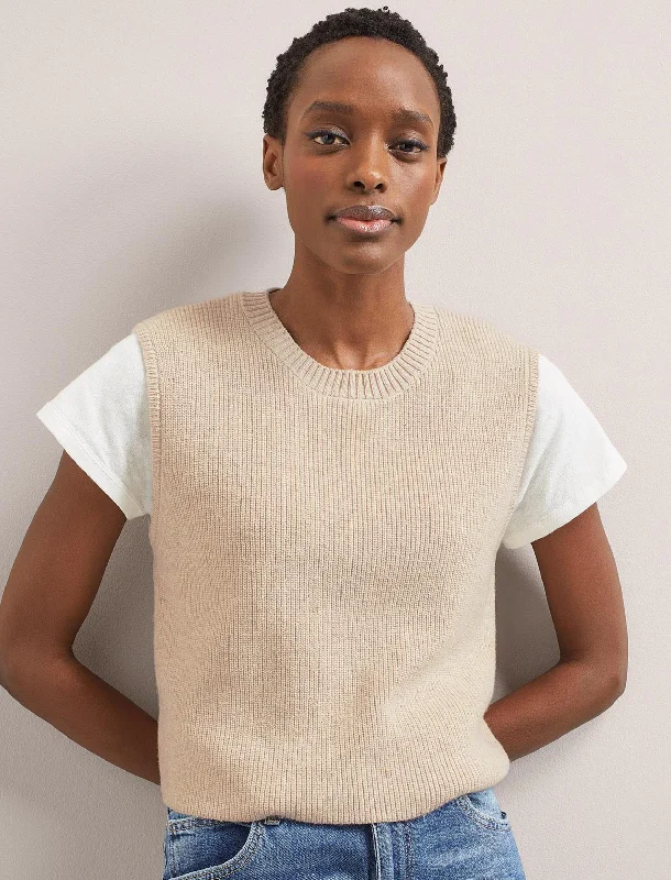 Can't Be Beat Julie Cotton Round Neck Sleeveless Jumper - Oatmeal