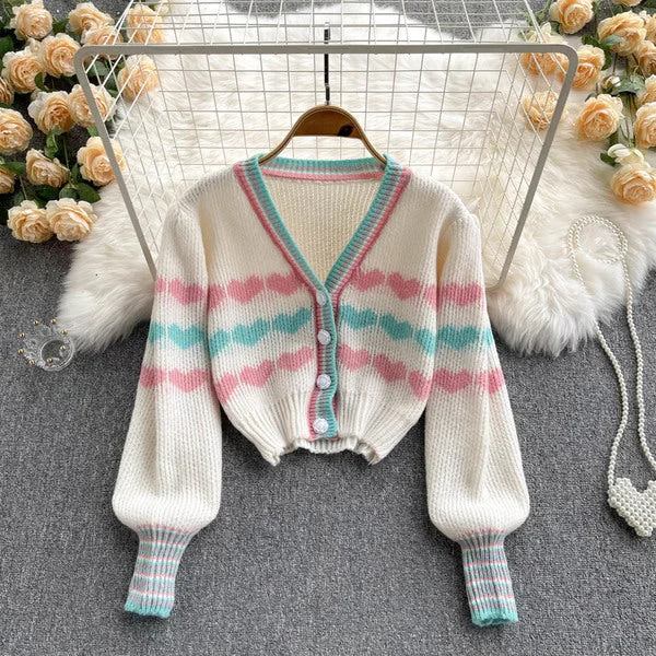Weekend Deal Cute heart pattern cardigan sweater   S588
