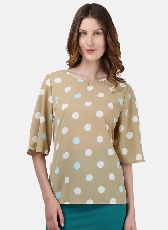 Act Now Womens Beige Printed Top