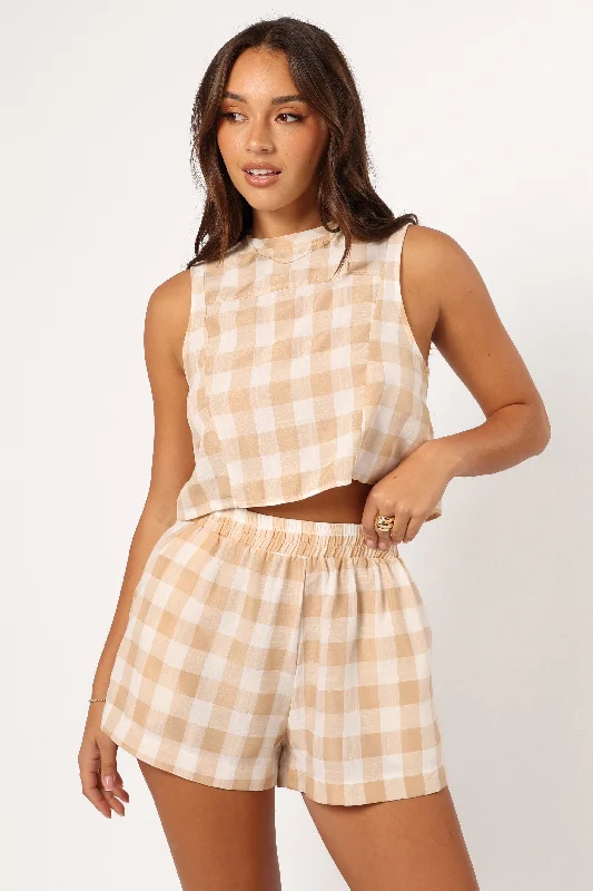 Final Clearance Jemmy Top - Beige Check