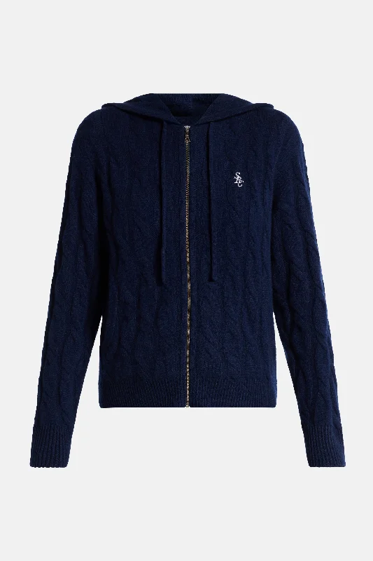 Buy Now Cable Knit Cashmere Hoodie Zip Jacket