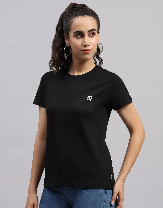 Huge Discounts Women Black Solid Round Neck Half Sleeve Top