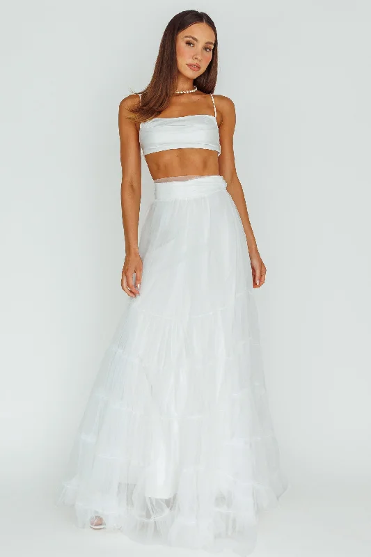 Weekend Specials to Delight Mavis Mesh Overlay Maxi Skirt White