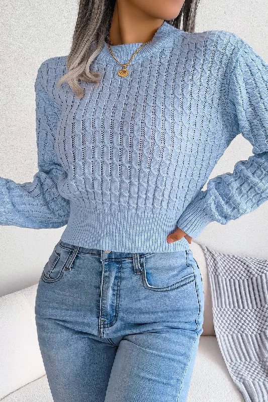 Big Discounts TWIST CHUNKY CABLE KNIT RIBBED CROP SWEATSHIRT