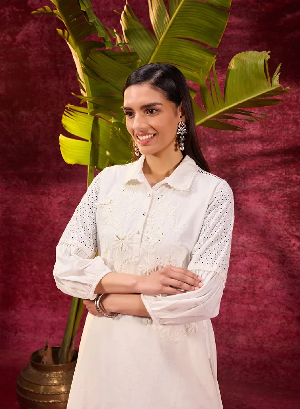 The Best Prices Kyla Basil Ivory Embroidered Cotton Linen Tunic for Women