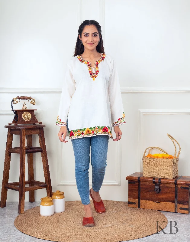 Super Deal Multi Flower Aari Embroidered Cotton Top