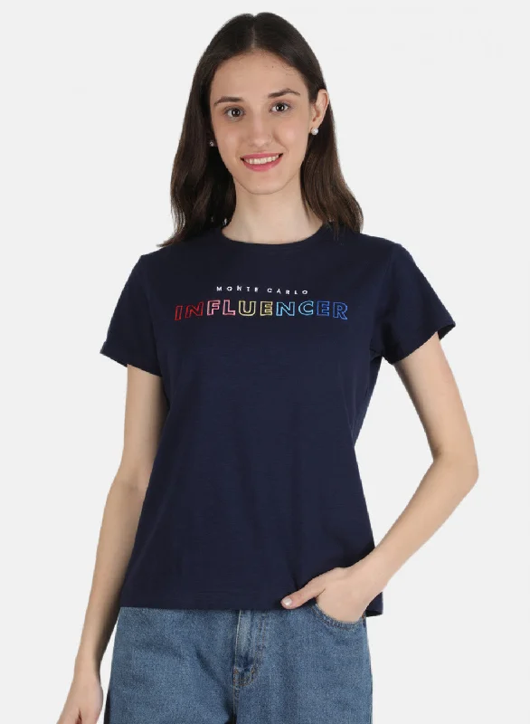 Today’s Special Women Navy Blue Embroidered Top