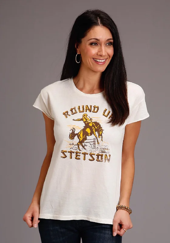 Great Deals Stetson Womens Cream/White 100% Cotton Round Up S/S T-Shirt