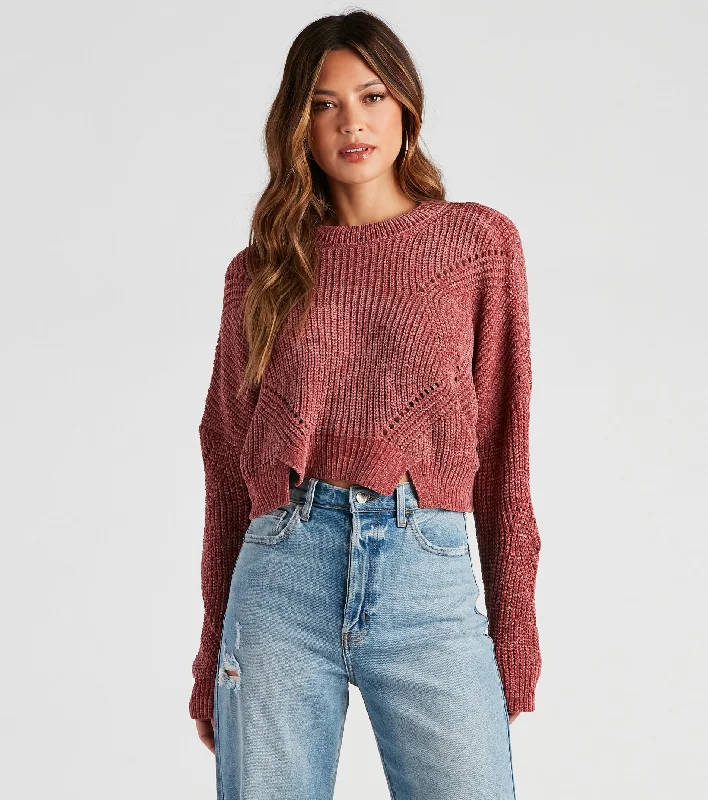 Steals and Deals Seasonal Treat Chenille Crop Sweater