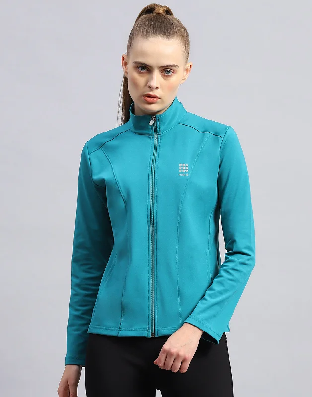 Super Sale Women Turquoise Blue Solid Collar Full Sleeve Top