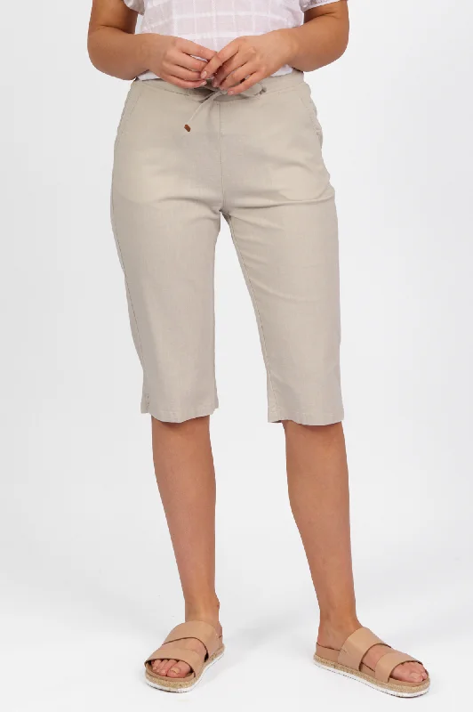 Crazy Deals Below The Knee Elastic Waist Pant - Stone
