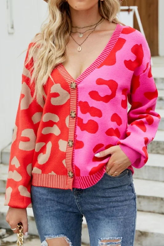 Hurry In Leopard Button Up Dropped Shoulder Cardigan