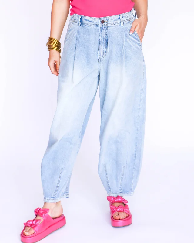 Deep Discounts Loose Fit Denim Pants with Pleat Detail