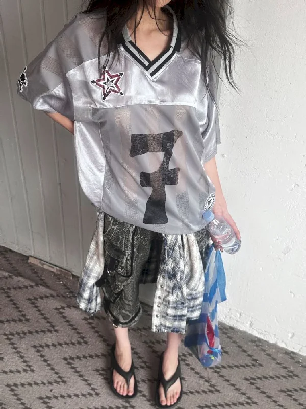 Don't Miss Out Satin Patchwork Street Oversize Jersey T-Shirt【s0000008498】