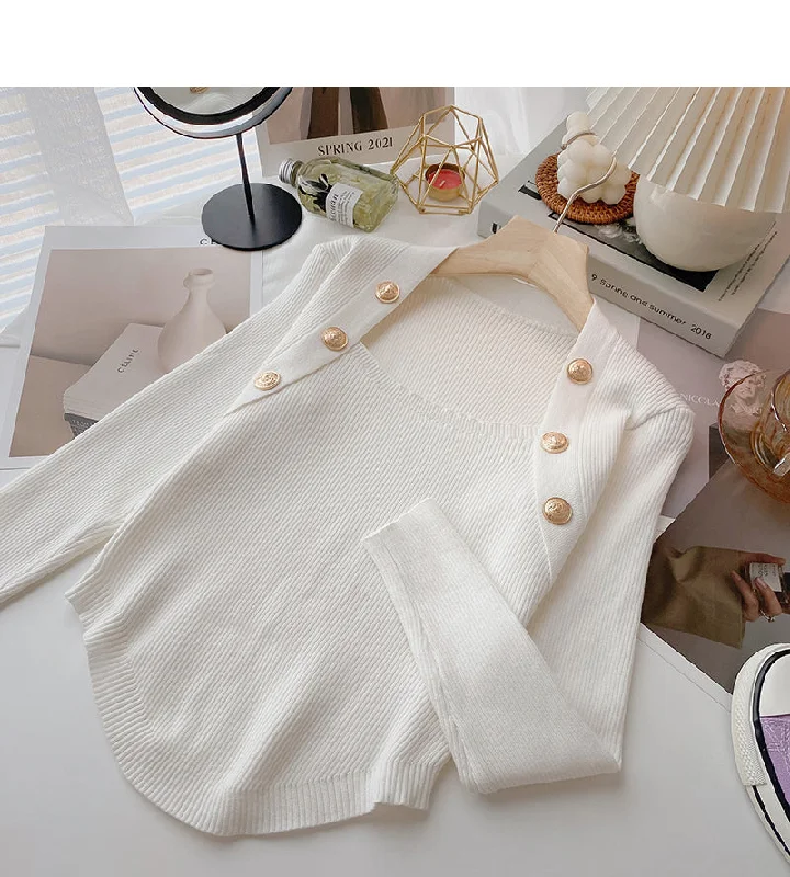 Special Price New Korean slim slim fit square neck double row button top  6627