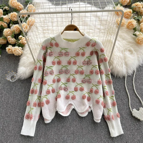 Members Only Cute cherry irregular long sleeve sweater     S585