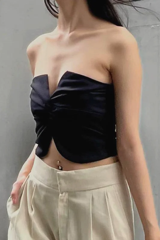 Weekend-Only Price Drops Solid Color Twisted Strapless Crop Top