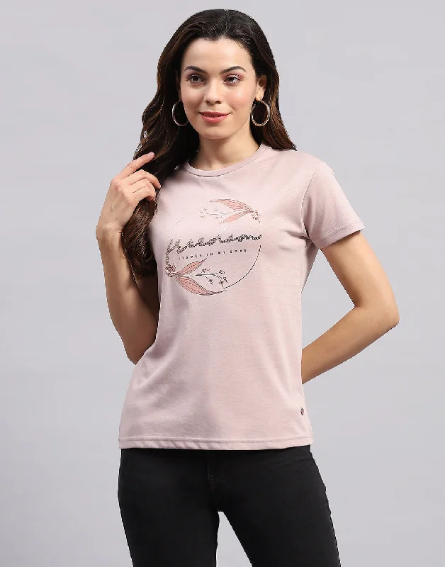 Special Price Women Pink Printed Round Neck Half Sleeve Top